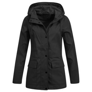 Plus la taille des femmes solide veste de pluie en plein air à capuche pardessus imperméable dame manteau coupe-vent longue randonnée manteau vestes 2019 CX200725