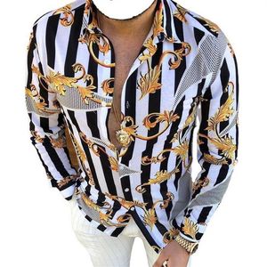 Chemises vintage décontractées pour hommes, grandes tailles 3XL, Cardigan imprimé feuille d'or, manches longues, Slim, été hawaïen, coupe slim, divers Pat311s