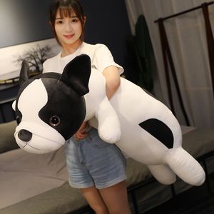 Poupées en peluche 80 120cm Allongé Bouledogue Français Jouets En Peluche Mignon Chien Chiot Animal Poupée Doux Long Sommeil Oreiller Coussin Enfants Filles Cadeau 230705