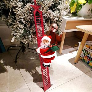 Muñecos de peluche Regalo Escalada eléctrica Escalera Santa Claus Adorno de Navidad Decoración para el hogar Árbol Decoración colgante con música 221104