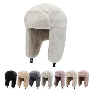 Plush Keep Warm Earflaps Solid Color Women Ride Outdoor Ushanka Unisex Autumn Winter Pilot Bomber Hat Pilot Trapper Trooper Hat