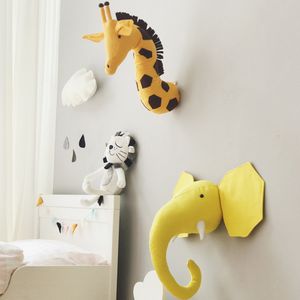 Peluche Mur Trucs Drôle Enfants Chambre Décoration 3D Têtes D'animaux Tenture Murale Oeuvre Décor Pour Bébé Girs Nursery Chambre Décoration Dessin Animé Doux Installer 230526