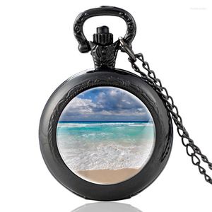 Montres de poche 2023 plage Design noir FOB montre à Quartz pendentif horloge hommes femmes charme verre dôme collier cadeaux