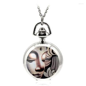 Montres De poche A114 moderne argent Quartz Fob collier pendentif Relogio De Bolso émail femmes montre bouddha Statue dame cadeau