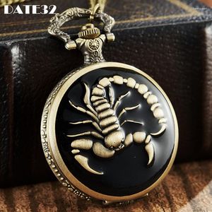 Relojes de bolsillo Animal araña escorpión Reloj caja de bronce negro hombres colgante collar Cadena Reloj colección masculina regalo Reloj al por mayor