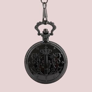 Montres de poche Antique Montre Classique Black Butler Baguette Motif Boîtier En Relief Chaîne Pendentif Horloge Tungstène Enfants Cadeau WatchesPocket