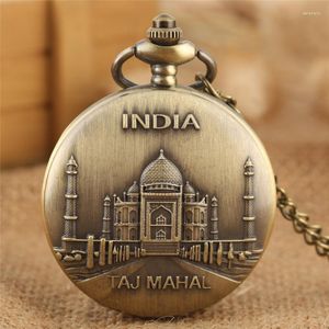 Montres de poche Antique Célèbre Bâtiment Inde Taj Mahal Conception Complète Unisexe Quartz Analogique Montre Chandail Collier Chaîne Souvenir