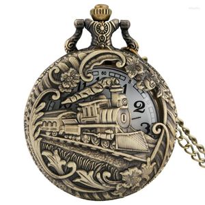 Montres de poche en Bronze ajouré pour Locomotive, Train à vapeur, horloge à Quartz Antique pour hommes et femmes, pull, collier, chaîne moitié