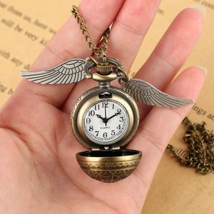 Montres de poche Bronze Quartz Watch Feather Wing Pendant Luxury Vintage Fob Horloge Chain Collier Gift for Men Women Drop 231216