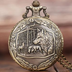 Montres de poche créatives loup sauvage, Vintage, montre en Bronze, pendentif à la mode, horloge à Quartz avec collier, chaîne, cadeau 231216