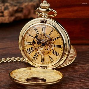 Pocket Watches Dual Two Sides Open Case Mechanical Pocke Watch Double Face Roman Number Dial Man Clock Hand Wind Pendant With FOB Chain