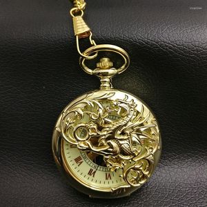 Pocket Watches Gold Dragon Mechanical Watch Men Skeleton Steampunk Fob Roman Man Padre Regalo Viento de mano retro vintage