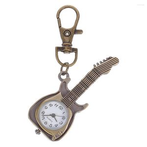 Montres de Poche Forme de Guitare Porte-Clés Montre Étudiant Suspendu Vintage