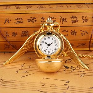 Montres de poche Luxury Yellow Gold Round Ball Shape Clock Small Taille Quartz Watch Analog For Men Femmes Collier Collier Chaîne Retro Cadeaux
