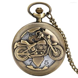 Montres de poche pour hommes Montre à quartz en bronze portable pour moto exquise couverture creuse fine chaîne pendentif cadeau