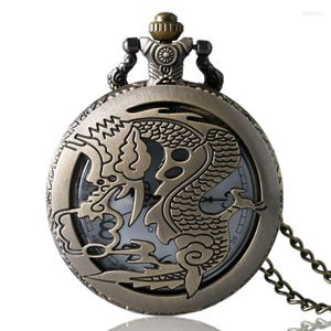 Montres De Poche Hommes Femmes Montre À Quartz Style Antique Unisexe Steampunk Bronze Dragon Stéréo Carve Modèles Montres Collier Pendentif Horloge