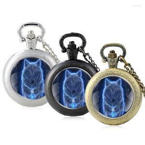 Relojes de bolsillo Lobo misterioso cabujón de cristal reloj de cuarzo Vintage hombres mujeres colgante collar cadena reloj joyería regalos