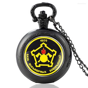 Relojes de bolsillo con diseño de fuerzas especiales soviéticas, reloj de cuarzo Vintage negro, reloj colgante con dije, collar de cúpula de cristal FOB para hombres y mujeres