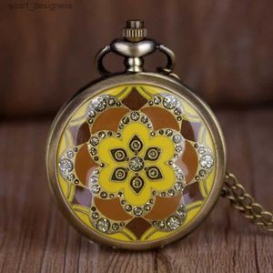 Montres de poche Top Brand Vintage Yellow Epoxy Jade Flower Quartz Pocket Es Women Ladies Girls Fob Chain Best Gift CF1162 Y240410