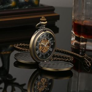 Montres de poche Vintage mécanique montre pour hommes double face cadran romain horloge argent noir or main vent Fob avec chaîne cadeau antique