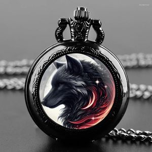 Pocket Watches Vintage Watch Creative Cool Wolf Wolf Black Quartz Fob Chain Rechan Collar para hombres Regalo