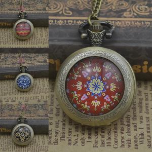 Montres De Poche En Gros De Mode Classique Fleur Antique Quartz Montre Collier Femme Fob Bronze Ronde Convexe Lentille En Verre Image