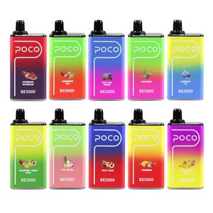 Poco BE5000 Stylo vape jetable Cigarette électronique Bobine de maille 5000 bouffées Vapeur 0% 2% Débit d'air rechargeable 14ML 10 Saveurs Dispositif e Cigs Vaporisateurs