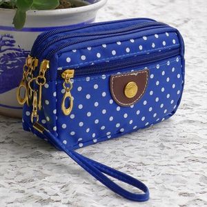 Porte-monnaie imprimé à pois pour femmes, pochette à bracelet, étui pour clés de téléphone, sac de maquillage, porte-carte de crédit, fourre-tout 215L