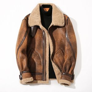 Col polo fourrure intégrée vestes pour hommes chaleur d'hiver épaissie imitation peau de mouton manteau en cuir court belle moto outwear fourrure