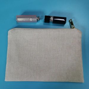 Sacs de rangement de maquillage de voyage en lin de polyester, pochette cosmétique en gros avec fermeture éclair dorée pour transfert de chaleur par sublimation 7 x 10 pouces LL