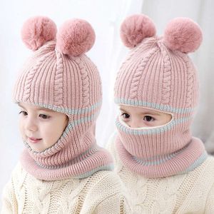Pom Kids Winter Knitted Hats Scarf Baby Knit Hat Pompom Wool Outdoor Warm Soft Winter Beanie HHA1606
