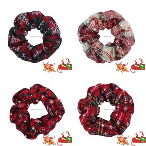 Pony Tails Holder High Grade Christmas Plaid Hair Scrunchies Ponytail Holder Élastique Bandeaux Christma Corde Filles Femme Enfants Accès Dh4Rh