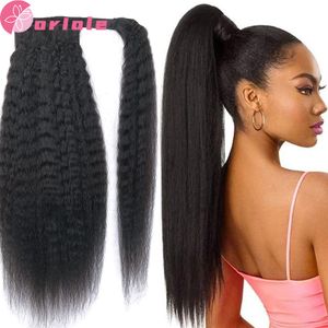 Queues de cheval Kinky Straight Ponytail Extension de cheveux humains 10A 100g Wrap Around Clip In Natural Black Remy Indian Yaki 8 TO 32 
