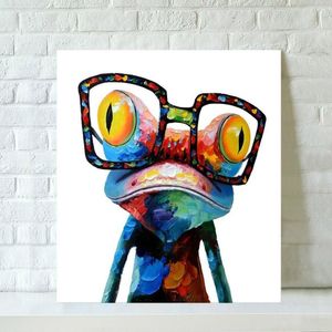 Arte pop pintado a mano dibujos animados animal lienzo pintura al óleo sala de estar decoración del hogar pinturas modernas-con gafas rana enmarcado A2340