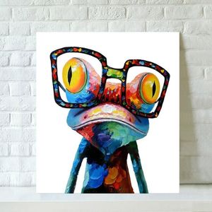 Arte pop pintado a mano dibujos animados animales lienzo pintura al óleo sala de estar decoración del hogar pinturas modernas-con gafas rana enmarcado A225O