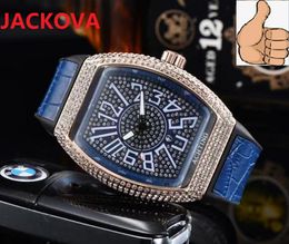 Populaire Casual Big Diamonds Ring Watch Hommes 43mm Véritable Bande de Cuir Quartz Horloge Haute qualité hip hop prix de gros Top style calendrier montre-bracelet