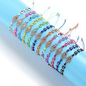 Popular Fátima Hand Charm Bracelet Colorful Evil Eye Beads Strass Pulseras para venta al por mayor 12pcs / Set
