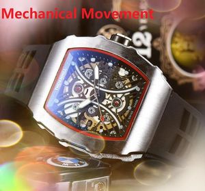 Popular Mens Skeleton Cador Watch Stophatch 43 mm Self Winding Mécanique Pilote Rubber Belt Trend Elegant Noble Sports Time Horloge Table Wristwatch Reloj Montre