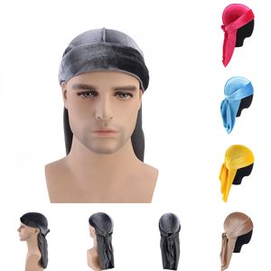 Popular Velvet Durag Bonnets para el cabello Satón pirata con cola larga Accesorios de ciclismo al aire libre para mujeres adultas Mujeres de color sólido Cabrimas de invierno Tabas de invierno