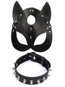 Porn Fetish Head Mask Whip BDSM Bondage RESTRRAINTES PU Leather chat Halloween Masque Roleplay Sex Toy For Men Women Cosplay Games Q0814055043
