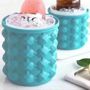 Portátil 2 en 1 Gran Molde de Cubitos de Hielo de Silicona Bandeja Cubo Enfriador de Hielo de Vino Gabinete de Cerveza Cocina con Tapas para Bebidas de Fiesta Bebidas de Cóctel Congelado BES121