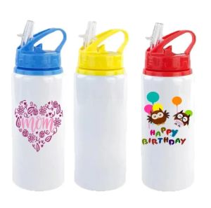 Portable 600 ml Sippy Cups DIY Sublimation Blanks 20 oz Bouteille D'eau Enfants Sport Tumbler Tasse En Aluminium Tasse À Boire Avec Des Pailles Couvercles En Gros FY5406 0331