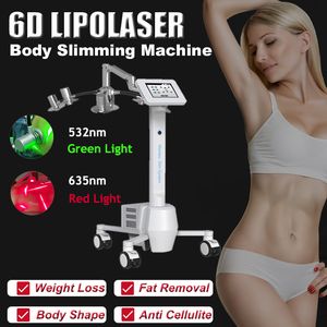 Máquina de adelgazamiento láser 6D portátil Liposucción Pérdida de peso Quemagrasas Eliminación de celulitis 532 nm 635 nm Luz láser verde roja Equipo de belleza Salón Uso en el hogar