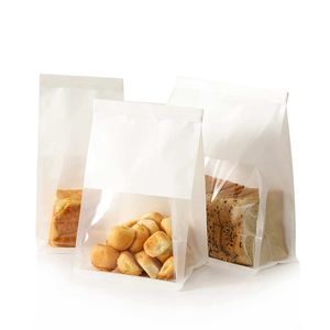 Bolsas portátiles para envasar alimentos para hornear, papel Kraft, ventana transparente, plástico PET, bolsa de sellado a prueba de humedad para pan, tostadas, hamburguesas, galletas, almacenamiento de refrigerios