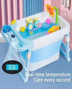 Bañera portátil con Sensor de temperatura para bebé, barril de baño plegable, bañera para niños, barril de natación para el hogar, grande, para recién nacido, puede sentarse9604503