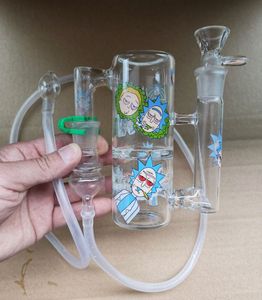 Bong portátil de vidrio cenicero reciclador de mano cenicero vaporizador látigo 18.8 mm adaptador de etiqueta conjunta tubo de silicona para fumar