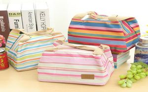 Bolsa de lona portátil a rayas para picnic, almuerzo, bebida, refrigerador con aislamiento térmico, estuche de transporte con cremallera, fiambrera, 6 colores 1013564