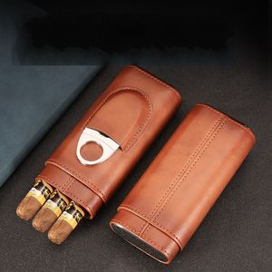 Étui à cigares portable Portable trois pièces en cuir pu + bois de cèdre étui de rangement de voyage portable sac à cigares de voyage