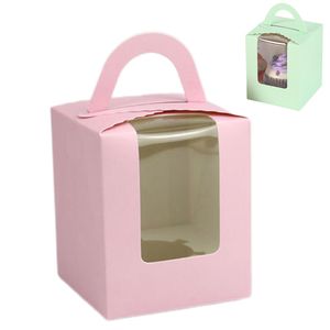 Caja transparente portátil para cupcakes con ventana, caja para magdalenas de repostería francesa, embalaje para Mousse para hornear, bandeja interior, postre, decoración de fiesta de cumpleaños HY0436