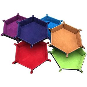 Tablette de dés portable porte-dés pliable plateau de dés hexagonal en cuir PU I0228